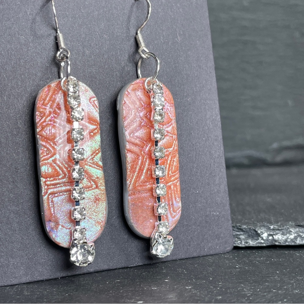 Hand Made Embossed Orange And Pink Dangle Earrings